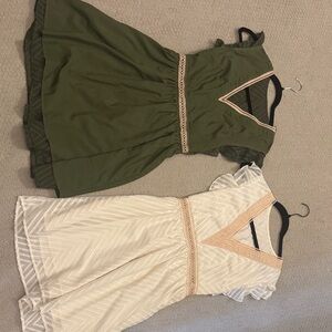 Green and Cream V-Neck Dresses